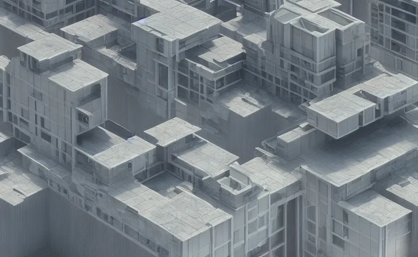 Image similar to brutalist architecture buildings, octane render, artstation trending, highly detailded