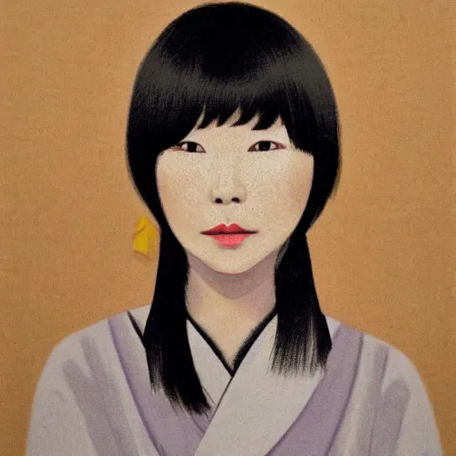 Image similar to A portrait of a woman with japanese cut hair, by Dice Tsutsumi,