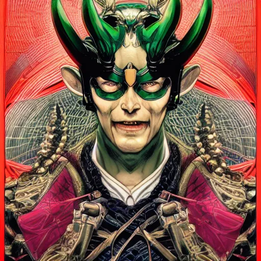 Image similar to portrait of crazy loki, symmetrical, by yoichi hatakenaka, masamune shirow, josan gonzales and dan mumford, ayami kojima, takato yamamoto, barclay shaw, karol bak, yukito kishiro