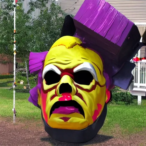 Image similar to parade float for leatherface, bright colors, realistic photography, high detailed