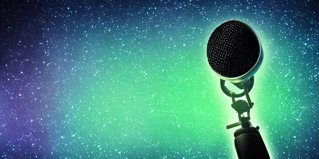 Image similar to Microphone, space, galaxy, glow, neon, closeup,