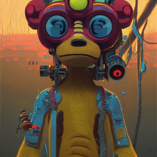 Image similar to cheburashka god futurama furry cyberpunk apocalyptic portrait by gaston bussierre and charles vess and james jean and erik jones and rhads, inspired by rick and morty, epic, funny, huge scale, beautiful fine face features, intricate high details, sharp, ultradetailed