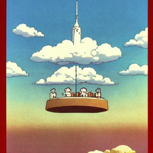 Prompt: a floating island in the sky, by hayao miyazaki, studio ghibli