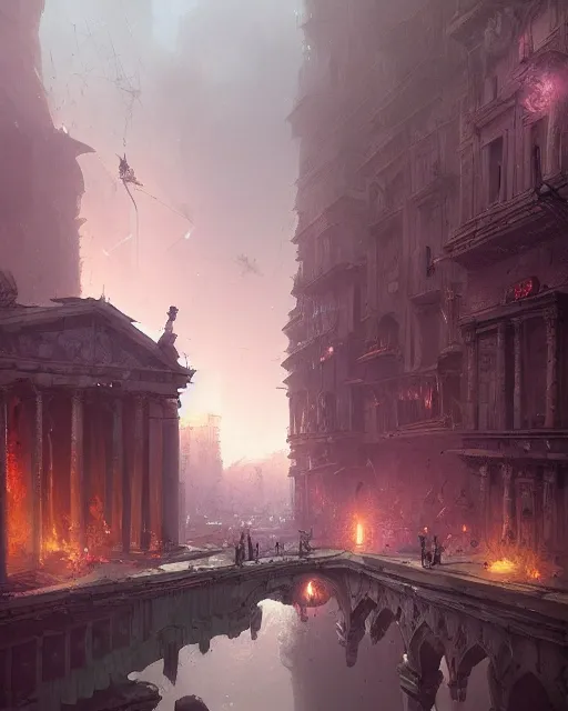 Image similar to eternal city, city of secrets, purple, environment art, fantasy art, landscape art, in the style of greg rutkowski, illustration, epic, fantasy, intricate, hyper detailed, artstation, concept art, smooth, sharp focus, ray tracing