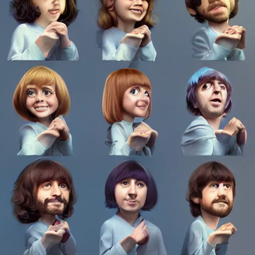 Prompt: a portrait of the beatlesn as pixar characters, beautiful, elegant, extremely detailed digital art, trending on artstation hyper realistic matte painting, by wlop, artgerm