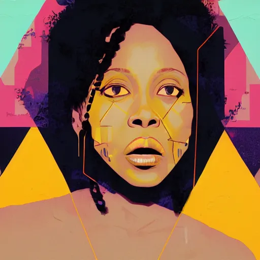 Prompt: Erykah Badu profile picture by Sachin Teng, asymmetrical, Organic Painting , Matte Painting, geometric shapes, hard edges, graffiti, street art:2 by Sachin Teng:4