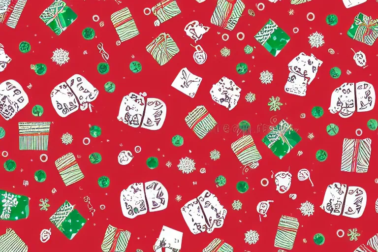 Prompt: a wrapping paper pattern with christmas print, illustration