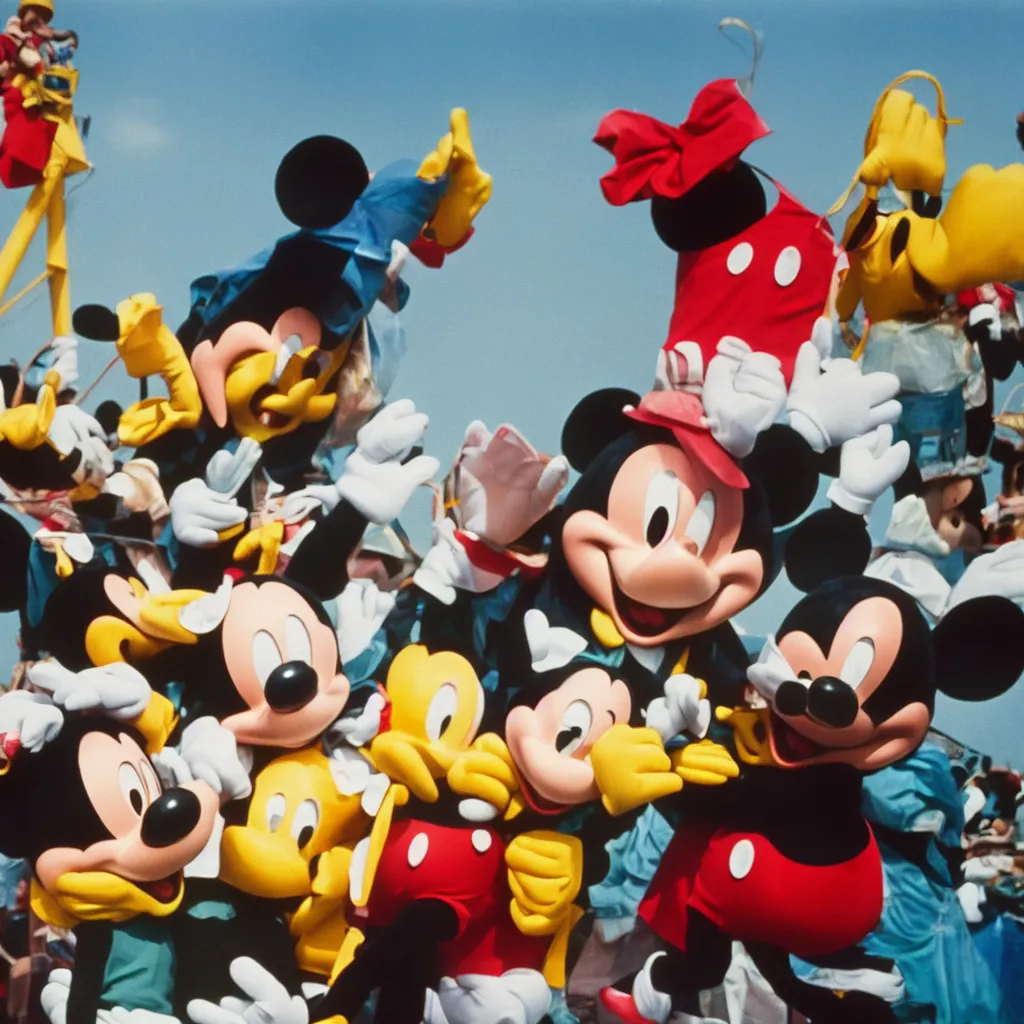 Prompt: a photograph of mickey mouse feeling unwell ektachrome