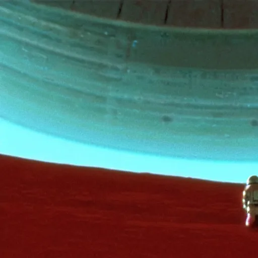 Image similar to cinematic shot of o'neil cylinder orbiting venus, 2 0 0 1 : a space odyssey