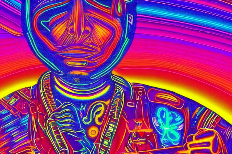 Prompt: digital art of a native american astronaut by ( ( ( ( ( alex grey ) ) ) ) ), vibrant, neon, glows, lights, ambient lights, flooko,