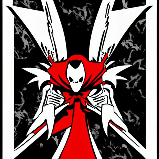 Image similar to Spawn by Todd-MacFarlene, SVG, Vector sticker, flat colors, full-body, uncropped, white-space-surrounding-subject