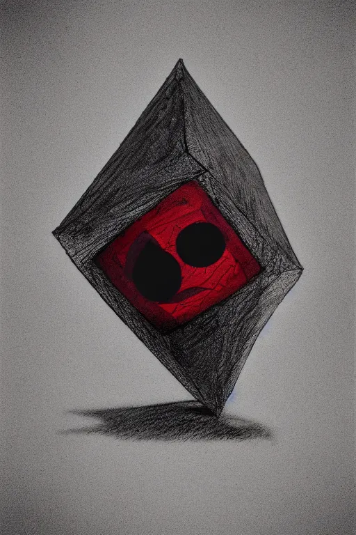 Image similar to portrait of cube shaped head with single giant bloodshot eye, in the style of Greg Broadmore and Arthur Rackham,trending on artstation, light lighting side view,digital art,surrealism ,macro,blueprint ,vaporwave ,