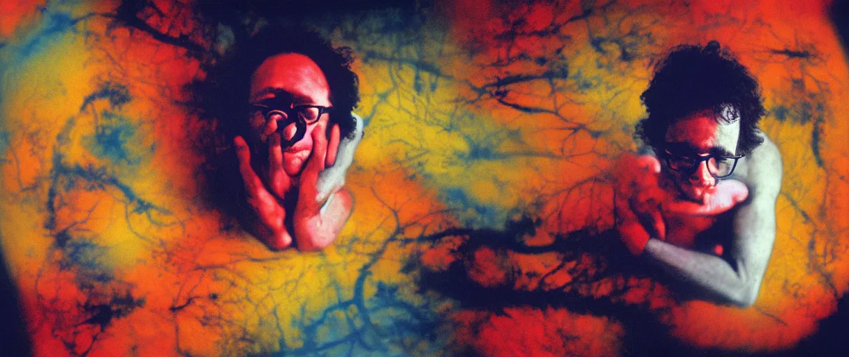 Prompt: award winning photo of a todd solondz charles thompson iv becoming one with the universe, sad and happy, crying and smiling franticly, vivid colors, happy, symmetrical face, beautiful eyes, studio lighting, wide shot art by sally mann & arnold newman