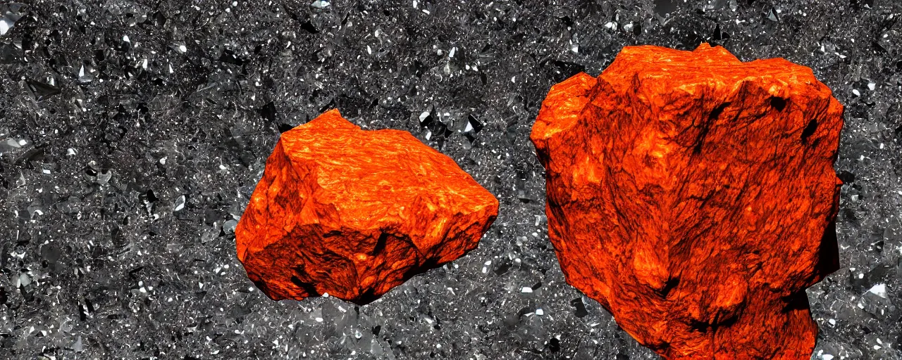 Image similar to asteroid made of iron and orange crystal, photorealism, ultra sharp, 8 k.