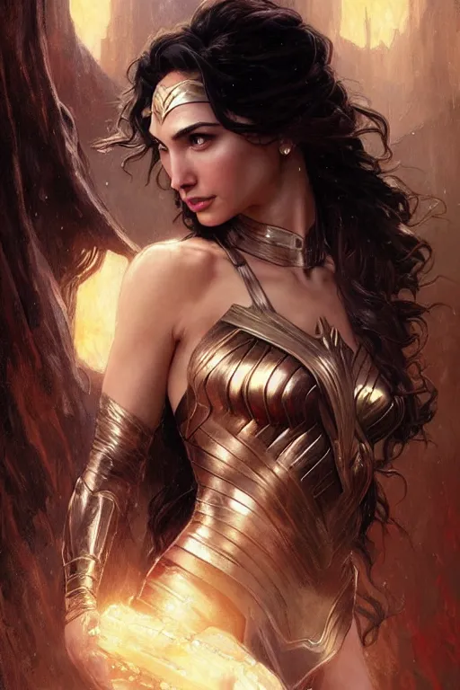 Prompt: Gal Gadot portrait, fantasy, powerful, elegant, intricate, beautiful lighting, by Stanley Artgerm Lau, greg rutkowski, thomas kindkade, alphonse mucha, loish, norman Rockwell