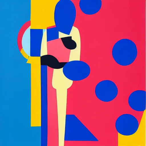 Image similar to A painting of person standing in front of a window, abstract painting in the style of Sophie Taeuber-Arp and Gary Hume and Tatsuro Kiuchi, flat colour-block style, geometric abstraction, dark colours