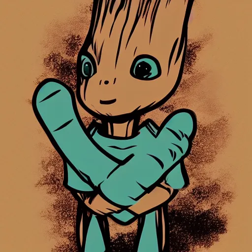 Image similar to Baby Groot, in the style of Dr. Seuss