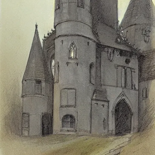 Image similar to (((((((v sketch of Gothic revival castle gatehouse))))))) . muted colors. by Jean-Baptiste Monge !!!!!!!!!!!!!!!!!!!!!!!!!!!!!!!!!!!!!!!! ((((((((((((((((((watercolor sketch))))))))))))))))))