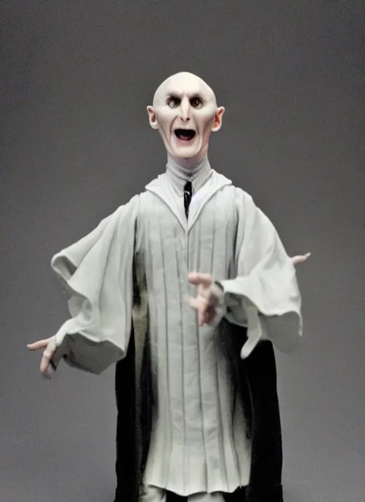 Image similar to Voldemort in a frilly dress rather happy with himself