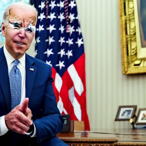 Image similar to joe biden foaming at the mouth, in the oval office, when a 3 d printed ar - 1 5 is shown to him. 4 k, hd, photo taken by press cameras.