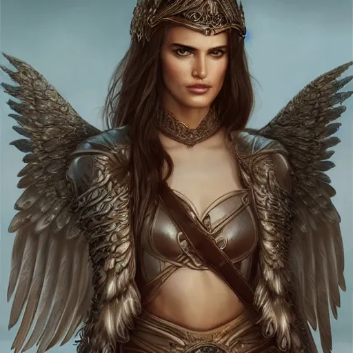 Prompt: portrait of young aasimar angel girl maiden wearing comfy leather armor with beautiful feathered angel wings, Alessandra Ambrosio, innocent, intricate, elegant, highly detailed, digital painting, artstation, concept art, smooth, sharp focus, illustration, art by artgerm and greg rutkowski and alphonse mucha