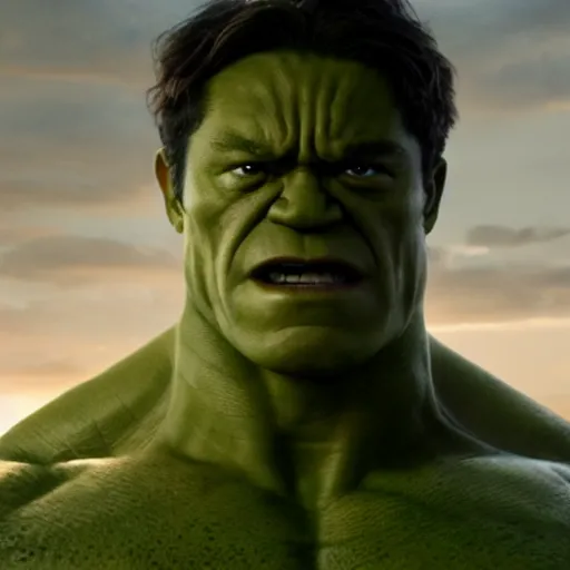 Image similar to film still of Joseph Gordon Levitt as The hulk in new avengers film, 4k