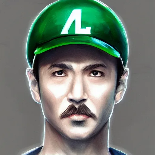 Image similar to mad lad luigi painted by wlop, artgerm