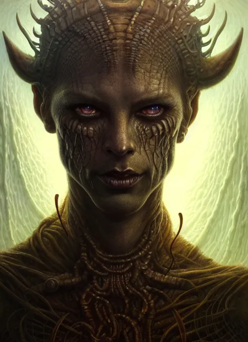 Prompt: closeup portrait shot of a demon in dungeon in a scenic dystopian environment, intricate, elegant, highly detailed, centered, digital painting, artstation, concept art, smooth, sharp focus, illustration, artgerm, tomasz alen kopera, peter mohrbacher, donato giancola, joseph christian leyendecker, wlop, boris vallejo