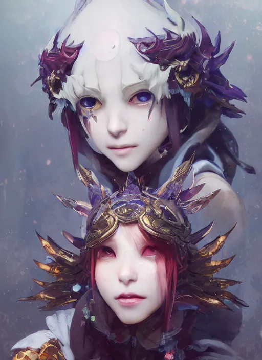 Prompt: matte painting, by yoshitaka amano, by ruan jia, by conrad roset, by good smile company, detailed anime 3d render of a female jester goddess, portrait, cgsociety, artstation, quirky modular costume and grand headpiece in the style of fischer price, surreal mystical atmosphere