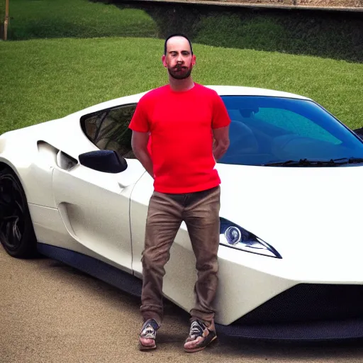 Image similar to Andrew Tate the ultimate chad standing in front of his dope sports car