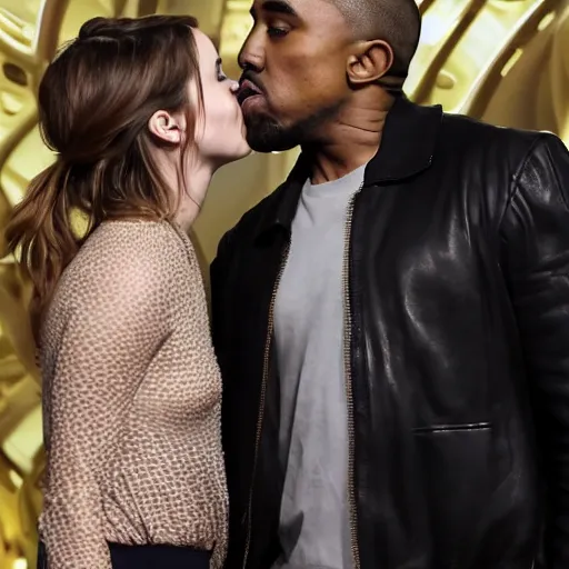 Prompt: Emma watson kissing kanye west while Elon musk is watching 4k