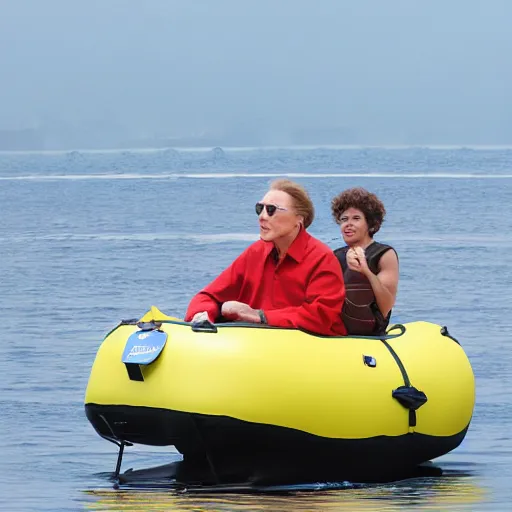 Image similar to christopher walken, rumham, inflatable boat in ocean