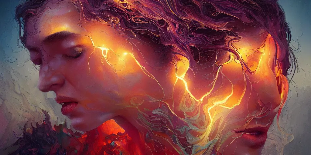 Prompt: melted lightning environment, melted paint, melting, surreal, dramatic lighting, face, detailed, intricate, elegant, highly detailed, digital painting, artstation,, concept art, smooth, sharp focus, illustration, art by sam spratt, dan mumford, artem demura and alphonse mucha