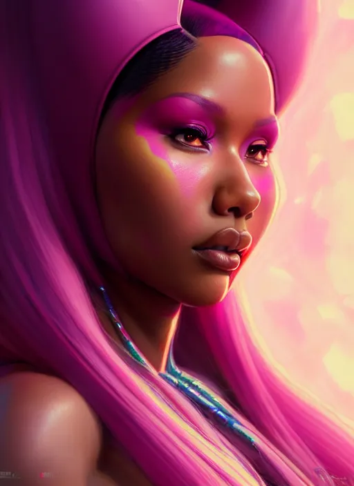 Image similar to nicki minaj, evangelion, au naturel, hyper detailed, digital art, trending in artstation, cinematic lighting, studio quality, smooth render, unreal engine 5 rendered, octane rendered, art style by klimt and nixeu and ian sprigger and wlop and krenz cushart