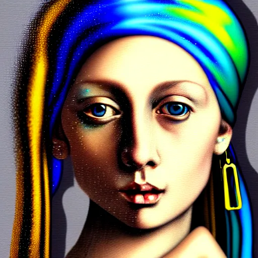 Image similar to An extremely psychedelic portrait of the Girl With the Pearl earring, surreal, LSD, face, detailed, intricate, elegant, lithe, highly detailed, digital painting, artstation, concept art, smooth, sharp focus, illustration