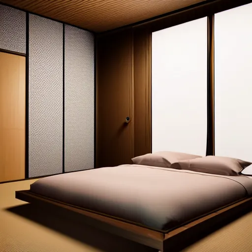 Prompt: still photo of a japanese guest room, highly detailed, photorealistic portrait, bright studio setting, studio lighting, crisp quality and light reflections, unreal engine 5 quality render