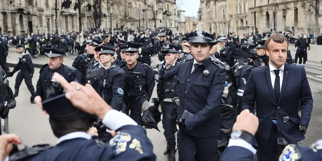 Prompt: Macron as a policeman