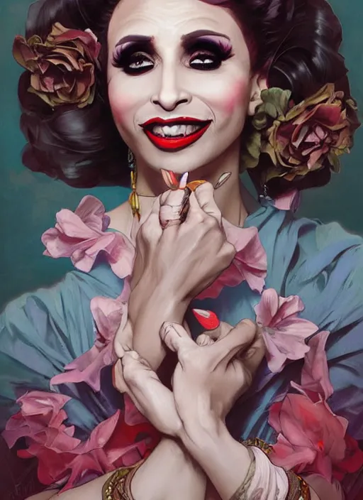 Prompt: bianca del rio, painting by artgerm and greg rutkowski and alphonse mucha