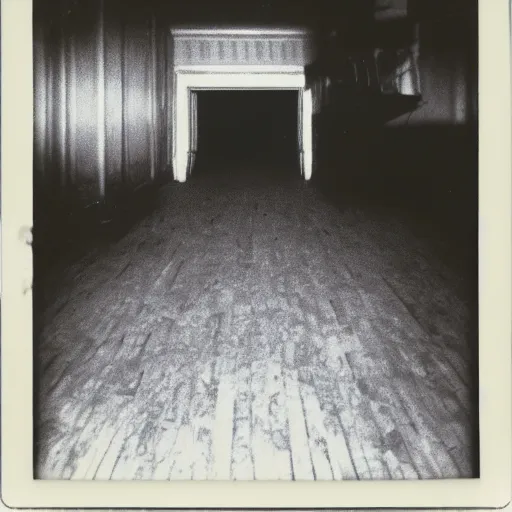 Image similar to dark room with a monster peering out of a trap door in the floor, distuburbing, horror, nightmare, terrifying, surreal, nightmare fuel, old polaroid, blurry, expired film, lost footage, found footage,