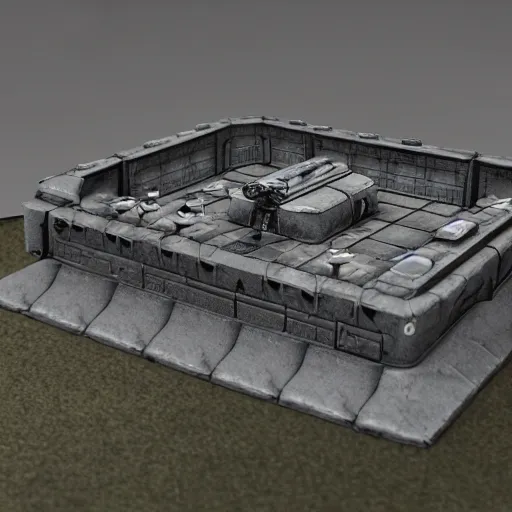 Prompt: 40k Tau empire bunker. Tao coalition. Greater good gromdark bunker. 3d printable wargaming terrain. High resolution render. CGSociety.