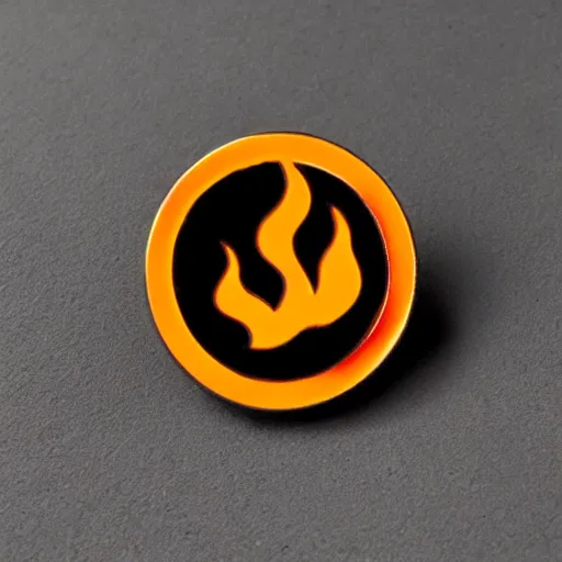 Prompt: minimalistic clean enamel pin of fire flame warning label