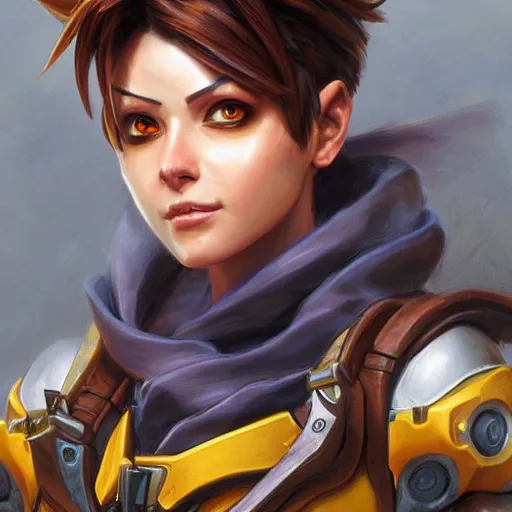 Image similar to tracer from overwatch as a fantasy d&d character, close-up portrait art by Donato Giancola and James Gurney, digital art, trending on artstation