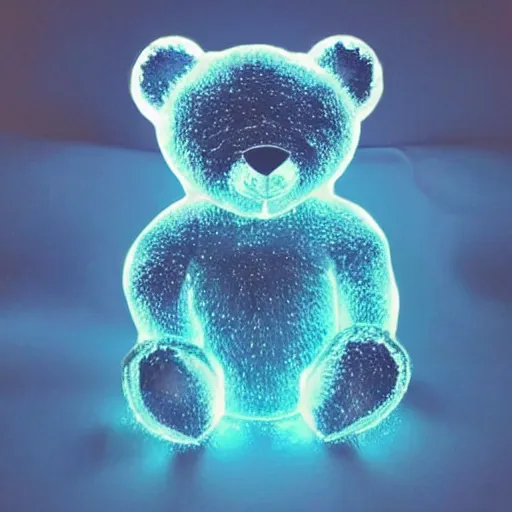 Prompt: a bear made of shiny blue light