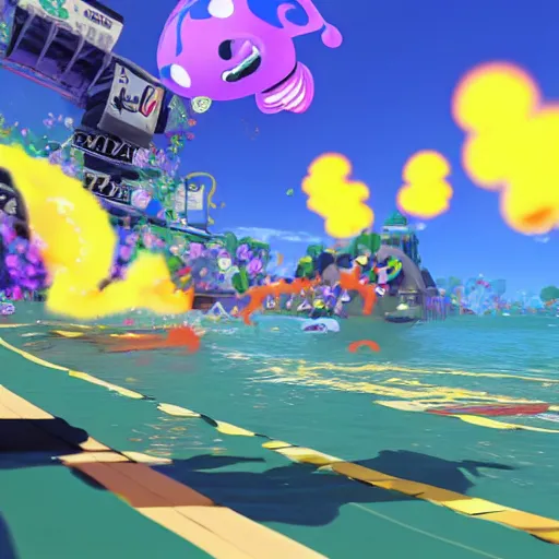 Prompt: extreme quality 4K game capture of Splatoon, high definition, supreme coherency