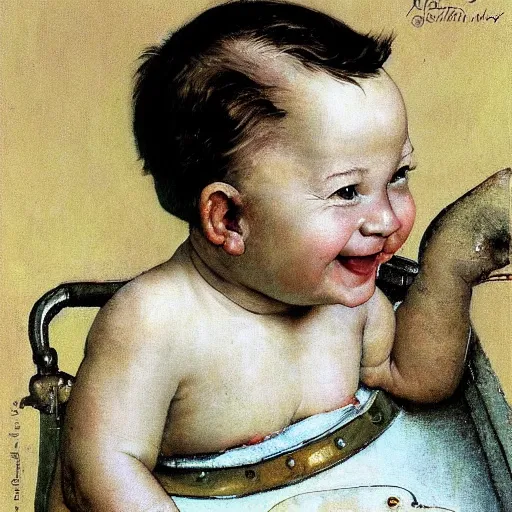 Image similar to smiling baby gloworm, by norman rockwell