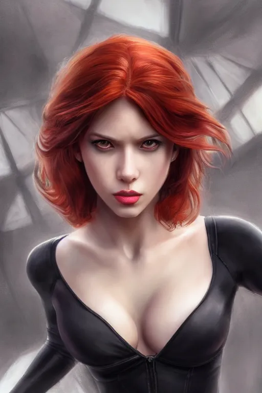 Prompt: photo of a black widow in the style of stefan kostic, realistic, half body shot, sharp focus, 4 k high definition, insanely detailed, intricate, elegant, art by stanley lau and artgerm