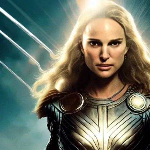 Image similar to Natalie Portman is female Thor, flying through the sky, graphic novel