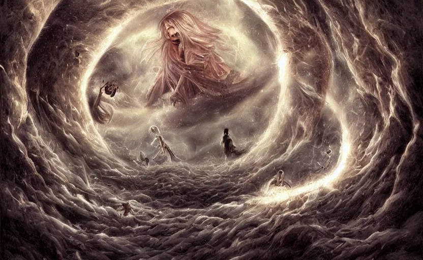 Image similar to the dream vortex consumes the hope of mankind, high fantasy, art, deviant art, painting, detailed, faces