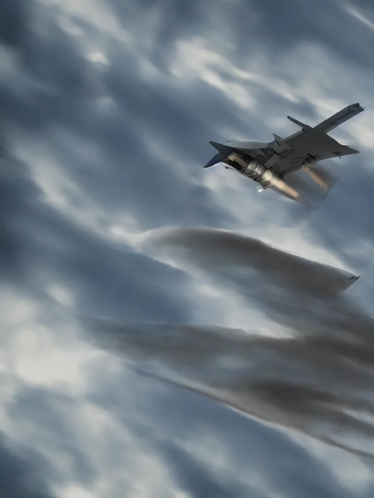 Prompt: a photo of a futuristic fighter jet breaking the sound barrier, extremely high aperture, focus on subject, cinematic, perfect lighting, strong composition.