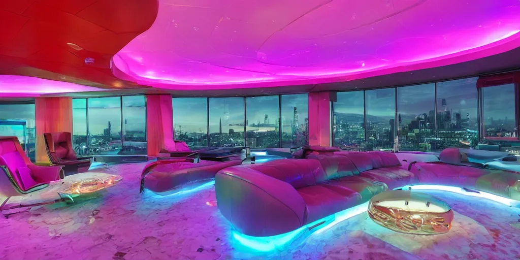 Image similar to a modern luxury spaceship on a landing pad in a busy neon-lit futuristic city